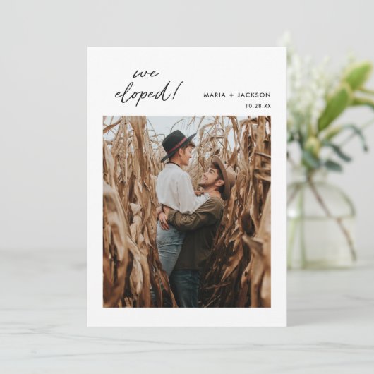 Boho We Eloped Foto Elopement Aankondiging (Staand voorkant)