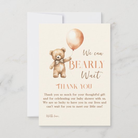 Boho we kunnen nauwelijks wachten Beige Beer Baby  Bedankkaart (Voorkant)