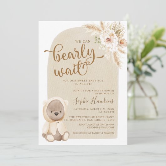 Boho we kunnen wachten tot Teddy Bear Baby shower Kaart (Staand voorkant)