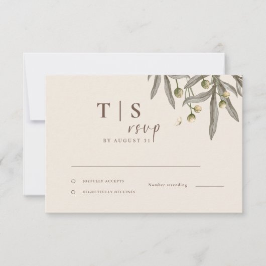 Boho Wedding Beige Botanical RSVP Kaartje (Voorkant)