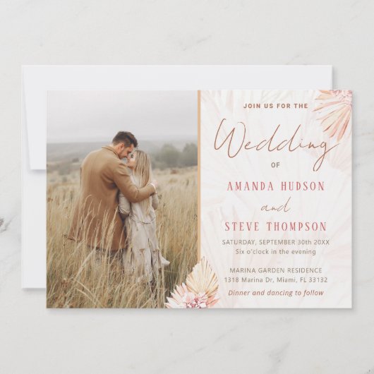 Boho Wedding Bohemian Pampas Grass Couple Foto Kaart (Voorkant)