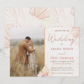 Boho Wedding Bohemian Pampas Grass Couple Foto Kaart (Voorkant / Achterkant)