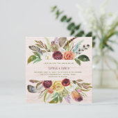 Boho Wedding | Bourgogne en Oranje bloemen op hout Kaart (Staand voorkant)