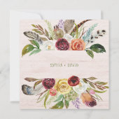 Boho Wedding | Bourgogne en Oranje bloemen op hout Kaart (Achterkant)