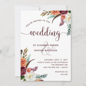 Boho Wedding | Bourgogne Sinaasappel en witte bloe Kaart (Voorkant)