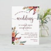 Boho Wedding | Bourgogne Sinaasappel en witte bloe Kaart (Staand voorkant)