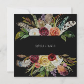 Boho Wedding Bourgondië en Oranje bloemen op zwart Kaart (Achterkant)