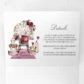 Boho Wedding Burgundy Pink Floral  Elements Drieluik Uitnodiging (Binnenzijde eerst)