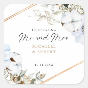 Boho Wedding Celebrating Mr & Mrs Custom Floral Vierkante Sticker