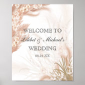 Boho Wedding Coral Roos Pampas Grass Waterverf Poster (Voorkant)