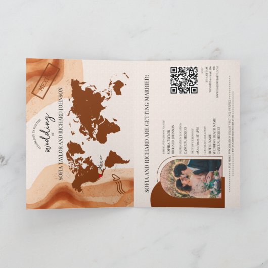 Boho Wedding Destination Passport Map Terracotta (Binnen)