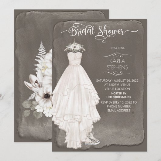Boho Wedding Dress Casual Waterverf Design Shower Save The Date (Voorkant / Achterkant)