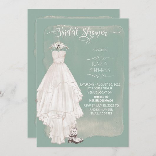 Boho Wedding Dress Casual Waterverf Design Shower Save The Date (Voorkant / Achterkant)