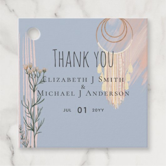 BOHO Wedding Dusty Blue Peach Dream Catcher Bedankjes Labels (Voorkant)