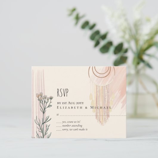 BOHO Wedding Dusty Blue Peach Dream Catcher Briefkaart (Staand voorkant)