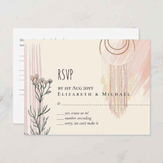 BOHO Wedding Dusty Blue Peach Dream Catcher Briefkaart (Voorkant / Achterkant)
