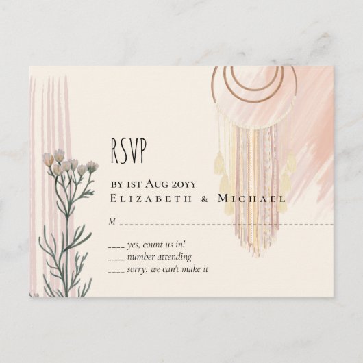 BOHO Wedding Dusty Blue Peach Dream Catcher Briefkaart (Voorkant)