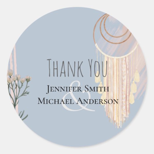 BOHO Wedding Dusty Blue Peach Dream Catcher Ronde Sticker (Voorkant)