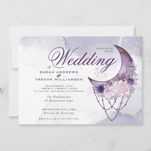 Boho Wedding Esoteric Amethyst Crescent Moon Kaart (Voorkant)