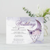 Boho Wedding Esoteric Amethyst Crescent Moon Kaart (Staand voorkant)