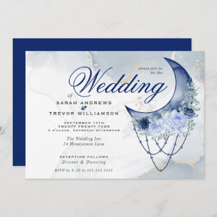 Boho Wedding Esoteric Navy Blue Crescent Moon Kaart