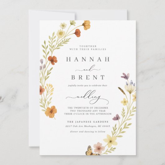 Boho Wedding Floral Invitation Kaart (Voorkant)