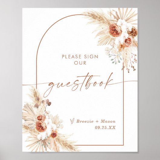 Boho Wedding Guestbook | Arch Pampas Grass Poster (Voorkant)