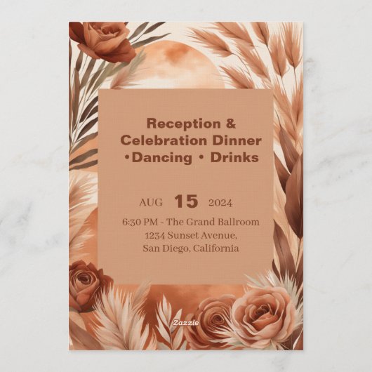 Boho Wedding Invitation | Terracotta Pampas Grass Kaart (Achterkant)