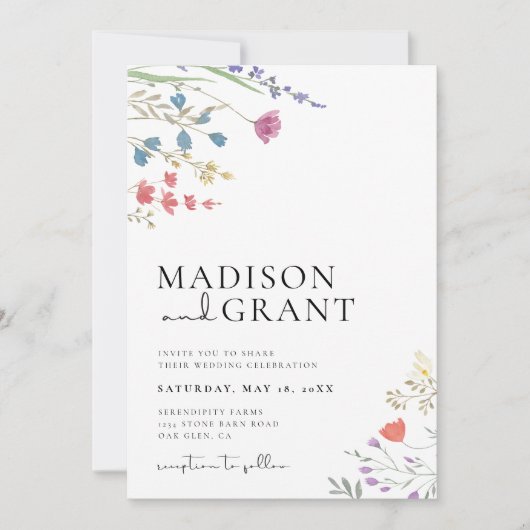 Boho Wedding Invitation, Wildflower Wedding Invite Kaart (Voorkant)
