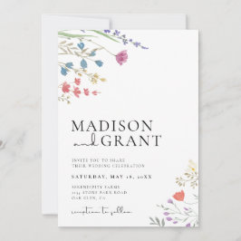 Boho Wedding Invitation, Wildflower Wedding Invite Kaart