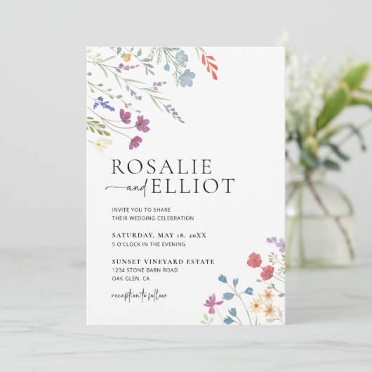 Boho Wedding Invitation, Wildflower Wedding Invite Kaart (Staand voorkant)