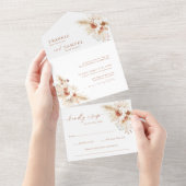 Boho Wedding Invite | Terracotta Pampas Grass All In One Uitnodiging (Afscheurbaar)
