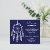 Boho Wedding Menu Navy Blue Dream Catcher (Staand voorkant)