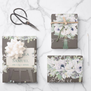 Boho Wedding Mocha Waterverf Floral Vrijgezellenfe Inpakpapier Vel