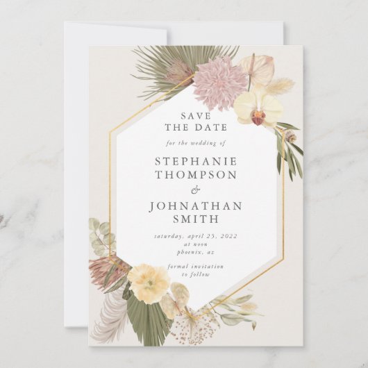 Boho Wedding Pampas Grass Orchid Save the Date Kaart (Voorkant)