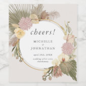 Boho Wedding Pampas Grass Palm Grass Orchid Wijn Etiket (Enkel label)