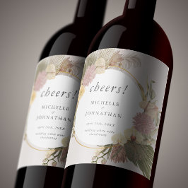 Boho Wedding Pampas Grass Palm Grass Orchid Wijn Etiket