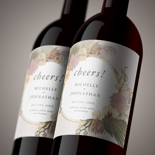 Boho Wedding Pampas Grass Palm Grass Orchid Wijn Etiket