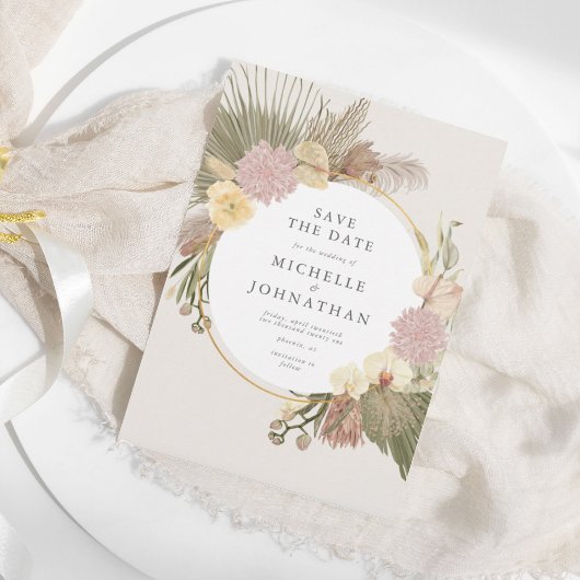 Boho Wedding Pampas Grass Palm Orchidee Bloemen Save The Date