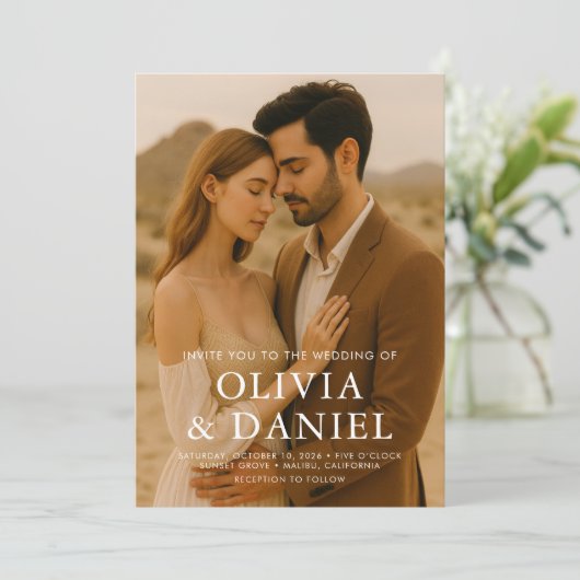 Boho Wedding Photo Minimalist Simple   Kaart (Staand voorkant)