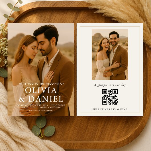 Boho Wedding Photo Minimalist Simple   Kaart