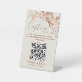 Boho Wedding Photo Sharing Pampas Grass QR Code Reclamebord Met Voetstuk (Voorkant)