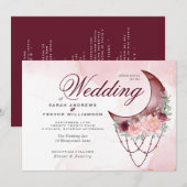 Boho Wedding Pink Crescent Moon All in One Kaart (Voorkant / Achterkant)