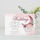 Boho Wedding Pink Crescent Moon Mandala Kaart (Staand voorkant)