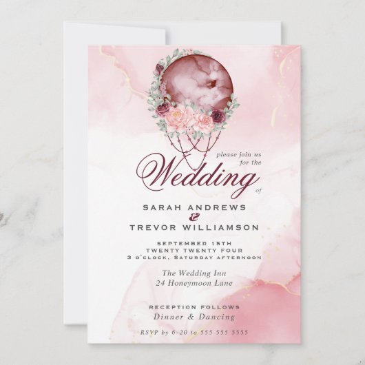 Boho Wedding Pink Maroon Moon Mandala Uitnodiging (Voorkant)