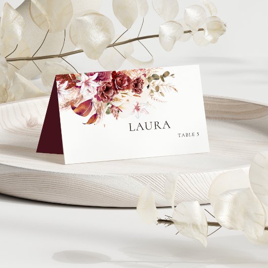 Boho Wedding Place Card – Burgundy & Blush Plaatskaartje