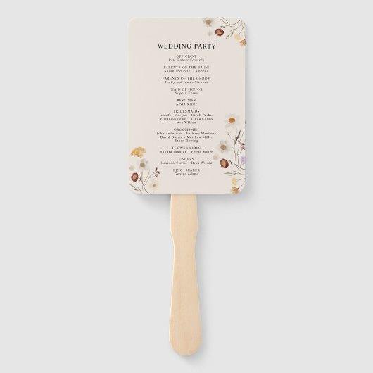 Boho Wedding Program fan, Ceremony Program floral Handwaaier (Achterkant)