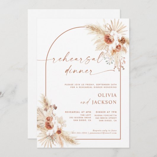 Boho Wedding Rehearsal Dinner Invite Pampas Grass Kaart (Voorkant / Achterkant)