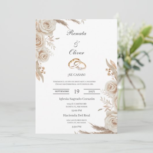 Boho wedding ring Spanish Wedding Invitation Kaart (Staand voorkant)