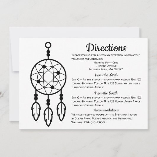 Boho Wedding Routebeschrijving Dreamcatcher Zwart Kaart (Voorkant)
